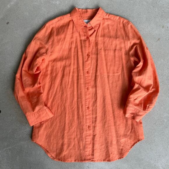 Y2K Flowy Linen Costal Coral Orange Jones Wear Button-up Longsleeve Shirt Medium - Picture 1 of 7